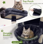 Globlazer Extra Large Cat Tower, 81-inch Tall Cat Tree for Big Cats 20 lbs, XXL Heavy Duty Cat Scratching Tower for Indoor Adult Cats with 3 Cat Condos, 8 Scratching Posts, F81, Dark Grey - Image 3