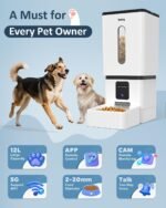 Automatic Dog Feeder Large Breed: 12L/50 Cup Capacity for Kibble up to 20mm | Anti-Clog Dog Food Dispenser - HD 1080P Camera for Remote Mealtime Check-Ins - WiFi App Scheduling Easy Setup by Yakry - Image 3