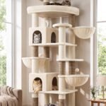 Globlazer Extra Large Cat Tree Tower, 82in Tall Heavy Duty Cat Tree for Indoor Cats Large Adult Big Cat Tower with 8 Scratching Posts, 2 Cat Condos, 2 Top Perches, 3 Hanging Baskets, S82, Beige