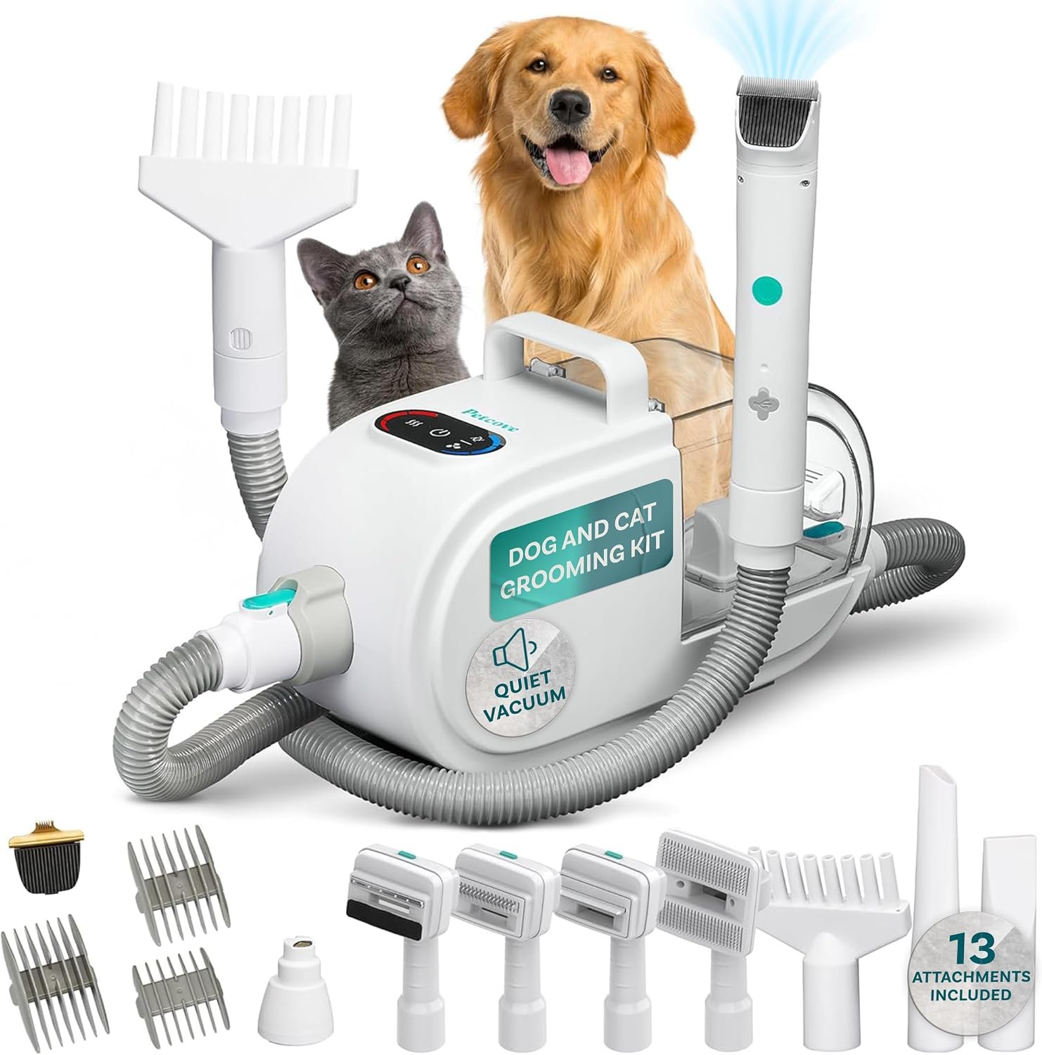 81h7UFUv52L._AC_SL1500_.jpg PetCove FurrFluff Dog Grooming Vacuum, Clippers, Blow Dryer, 2.6L Dust Bin | Dog Vacuum for Shedding Grooming with HEPA Filter, Nail Grinder, Self-Cleaning Brushes, 3-Speed Suction, 3 Heat Settings - Image 1