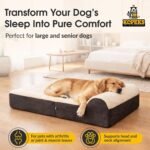 KOPEKS Jumbo Orthopedic Dog Bed - 7-inch Thick Memory Foam Pet Bed with Pillow with Removable Cover & Free Waterproof Liner - for Large Breed Dogs, XL, Brown-Plush Top - Image 2